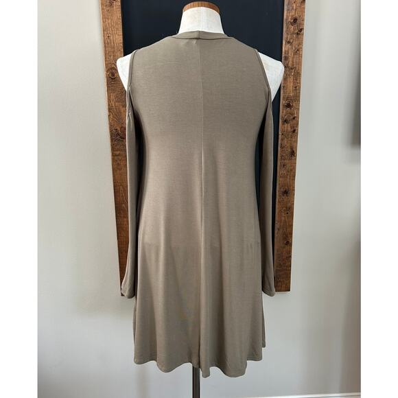 NWT Elan Soma Olive Dress S Cold Shoulder Flounce Relaxed Fit Stretch Casual - Picture 9 of 15